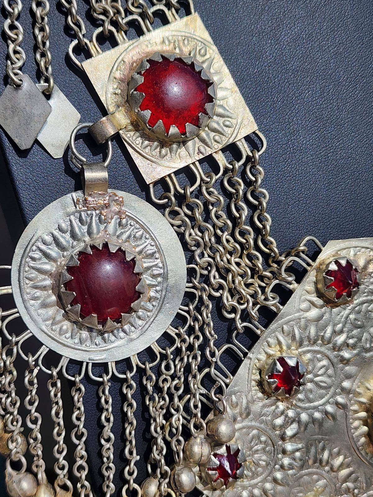 Vintage Turkmen Tribal Silver Carnelian Necklace 344g 11 Pendants Afghan Kuchi