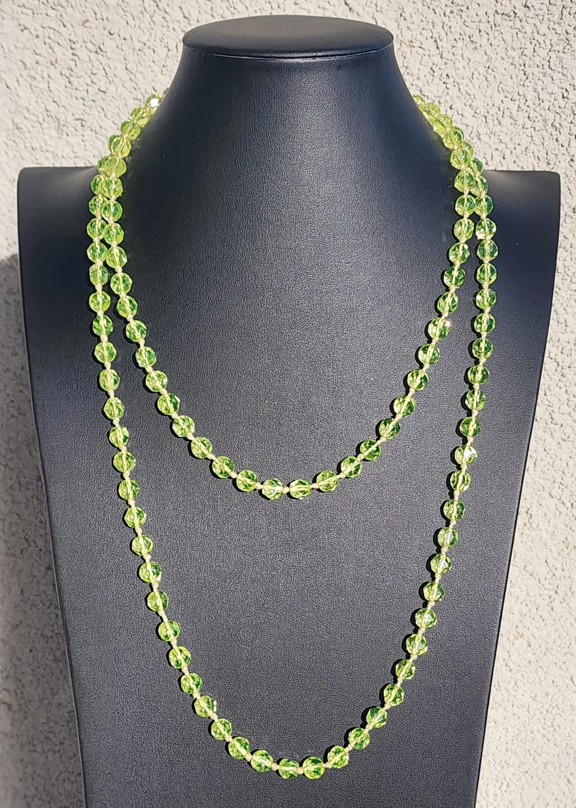 Vintage Yellow Uranium Glass Necklace 50" UV Glow Flapper Blacklight Jewelry