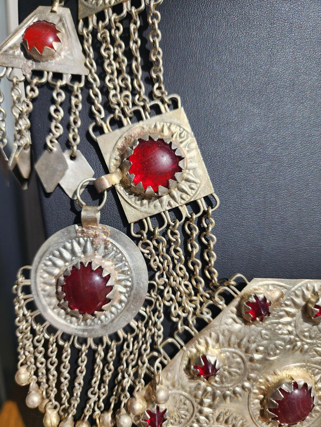 Vintage Turkmen Tribal Silver Carnelian Necklace 344g 11 Pendants Afghan Kuchi