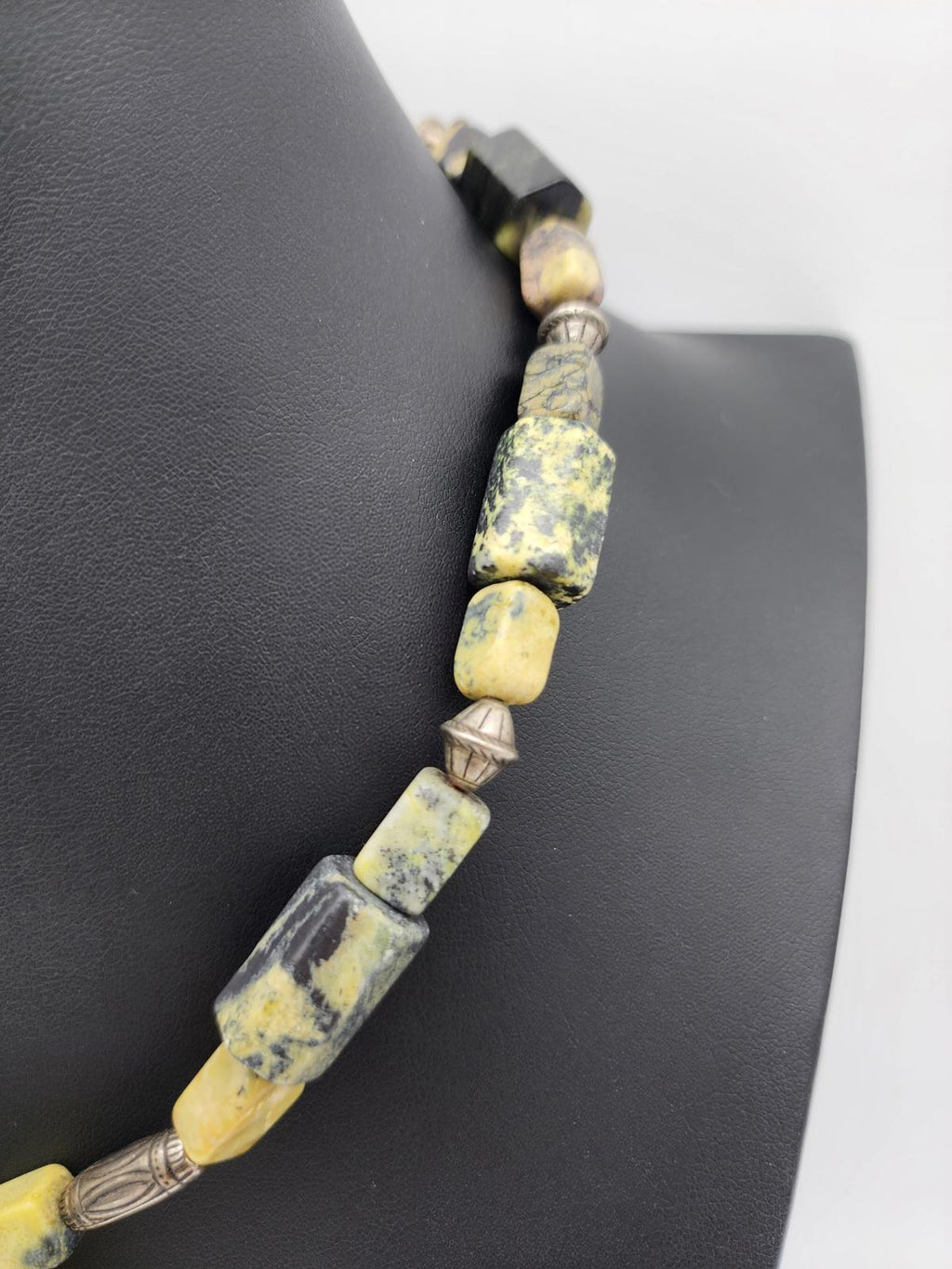 Yellow Turquoise Yellow Jade Pendant Necklace 21" Black Matrix Southwest Heavy