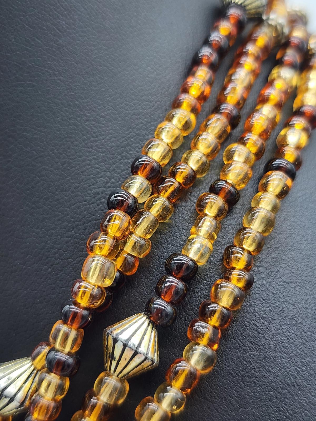 Amber Glass Necklace 41" Cognac Honey Multistrand Opera Length Beads Boho