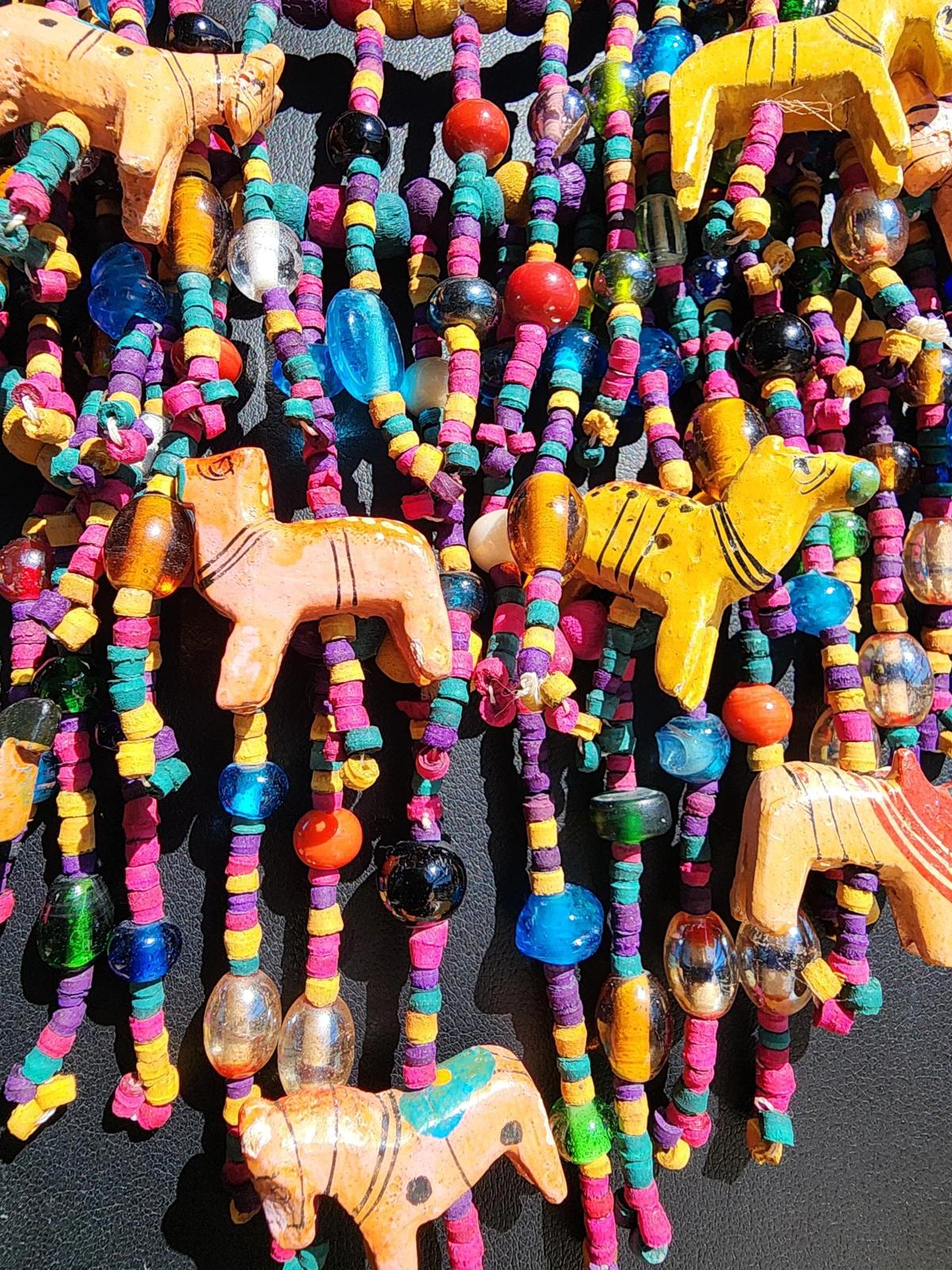 Massive Vintage Nepal Animal & Rainbow Colored Glass Bead Multistrand Necklace