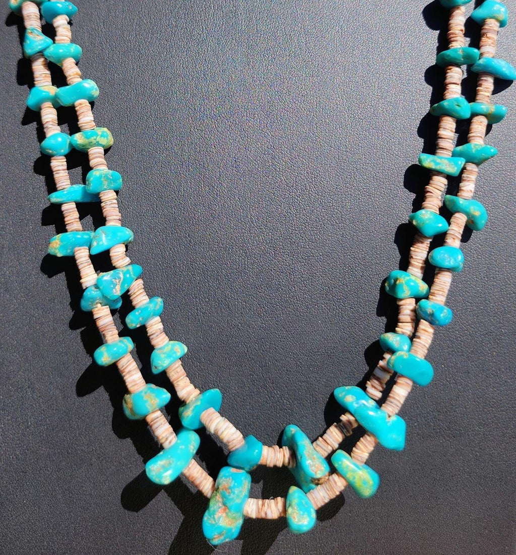 Native American Turquoise Heishi Necklace 2 Strand Sleeping Beauty Kingman 82g