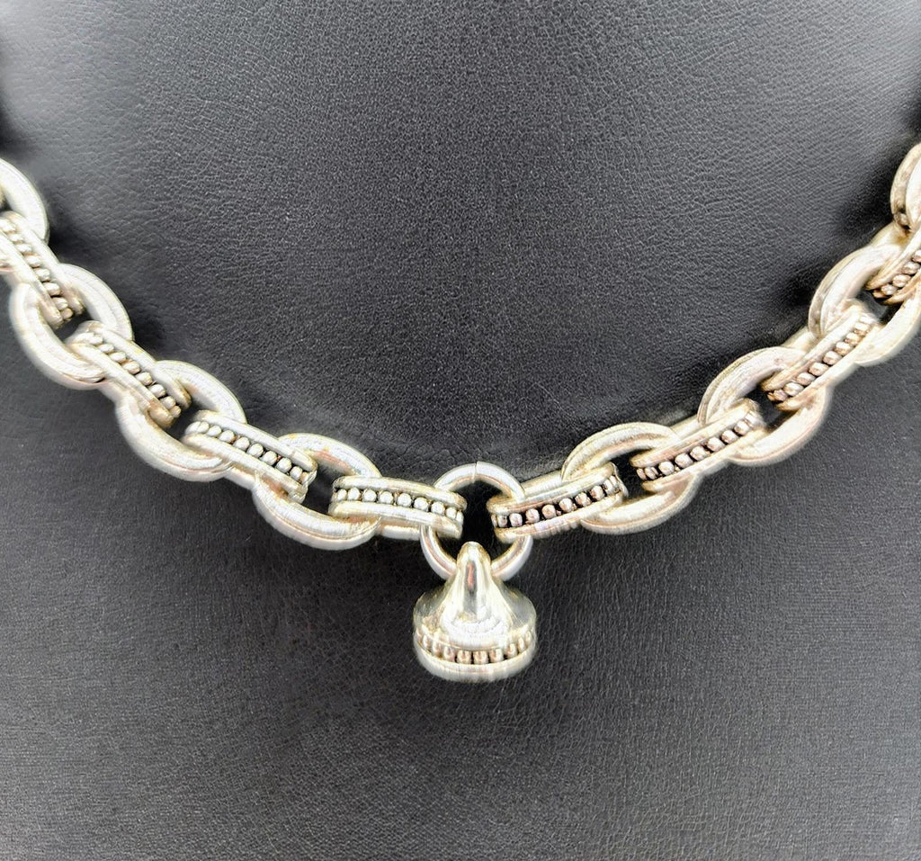 Vintage Marked Napier Silver Tone Beaded Link Chain Necklace 16–19" Adjustable