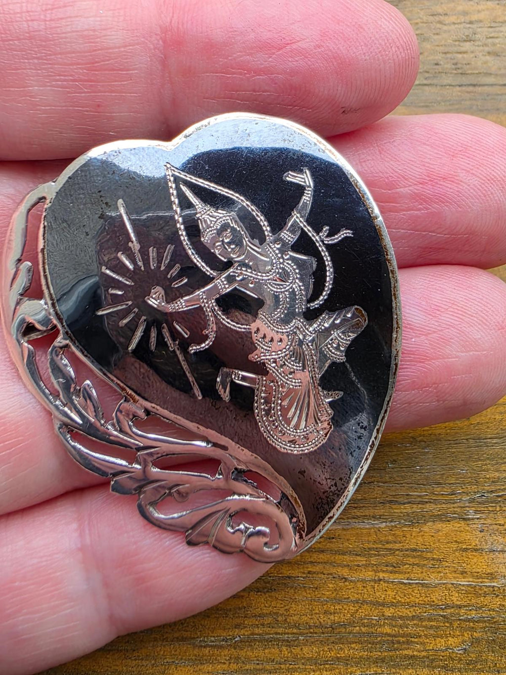 Vintage Siam Sterling Silver Niello Set 7pc 60g Thai Dancers Bracelets Pins