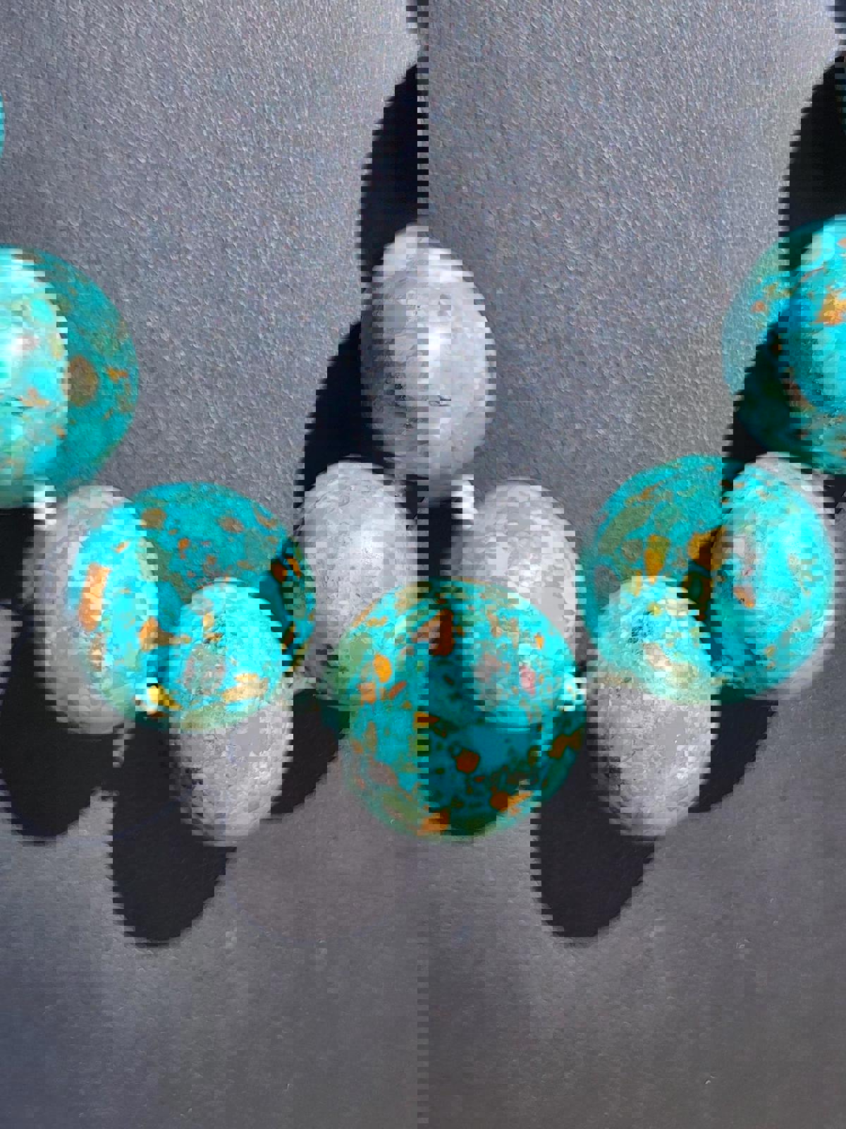 2x Turquoise Necklaces 925 Silver Mosaic Bead Hand Knotted Bundle 236g 28" & 18"