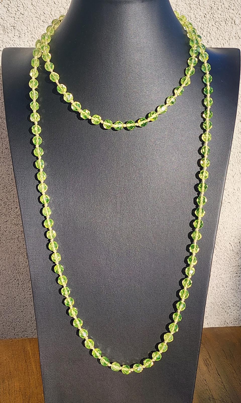 Vintage Yellow Uranium Glass Necklace 50" UV Glow Flapper Blacklight Jewelry