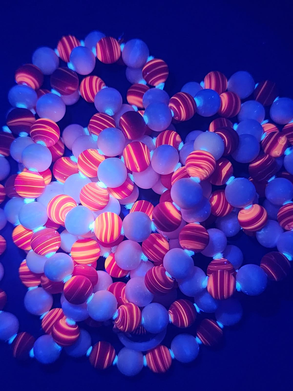 Vintage Marked Japan Cherry Swirl Glass Necklace | UV Reactive 62" Cadmium 1950s