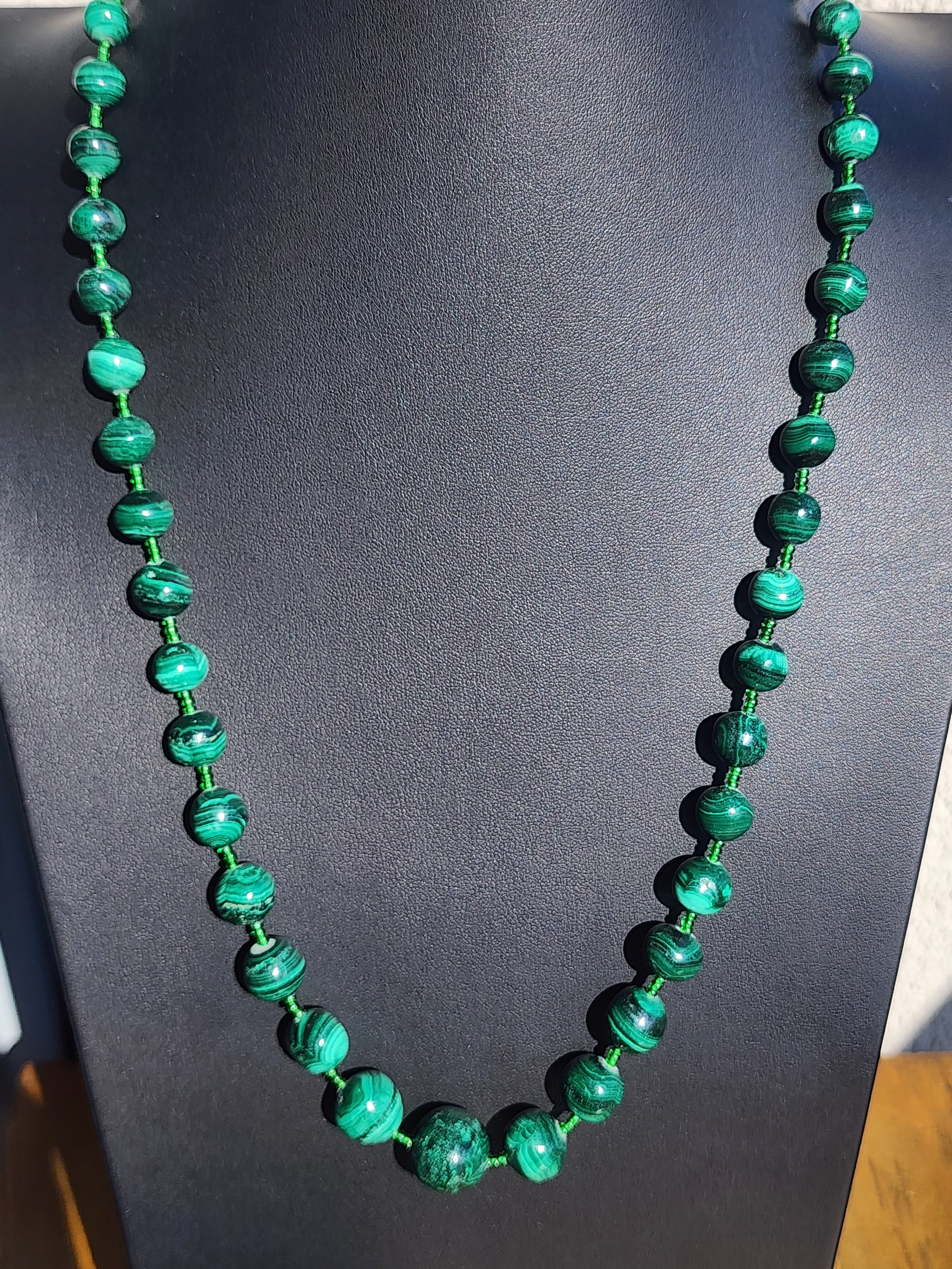 Genuine Malachite Stone Necklace 26” • Vintage Graduated Real Malachite Beads • 26' Long 100g