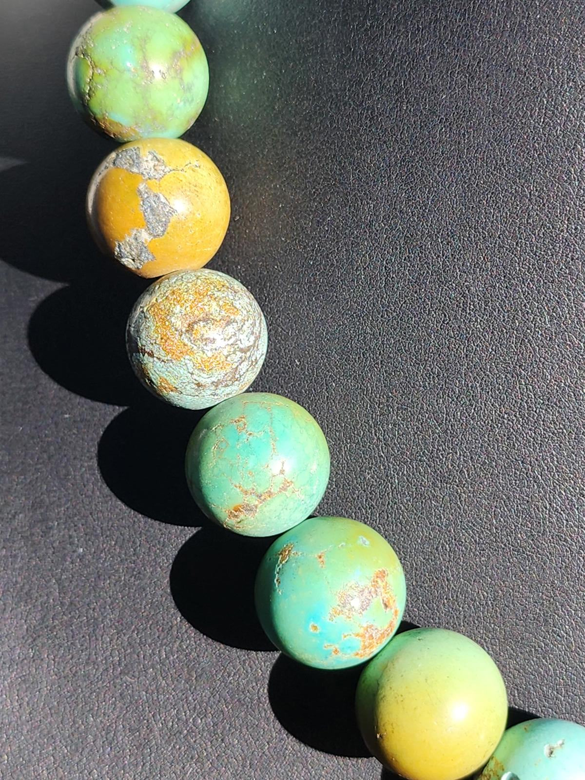 Hubei Turquoise Necklace w Large Blue, Green, Mustard & Silver Beads 170g, 21"