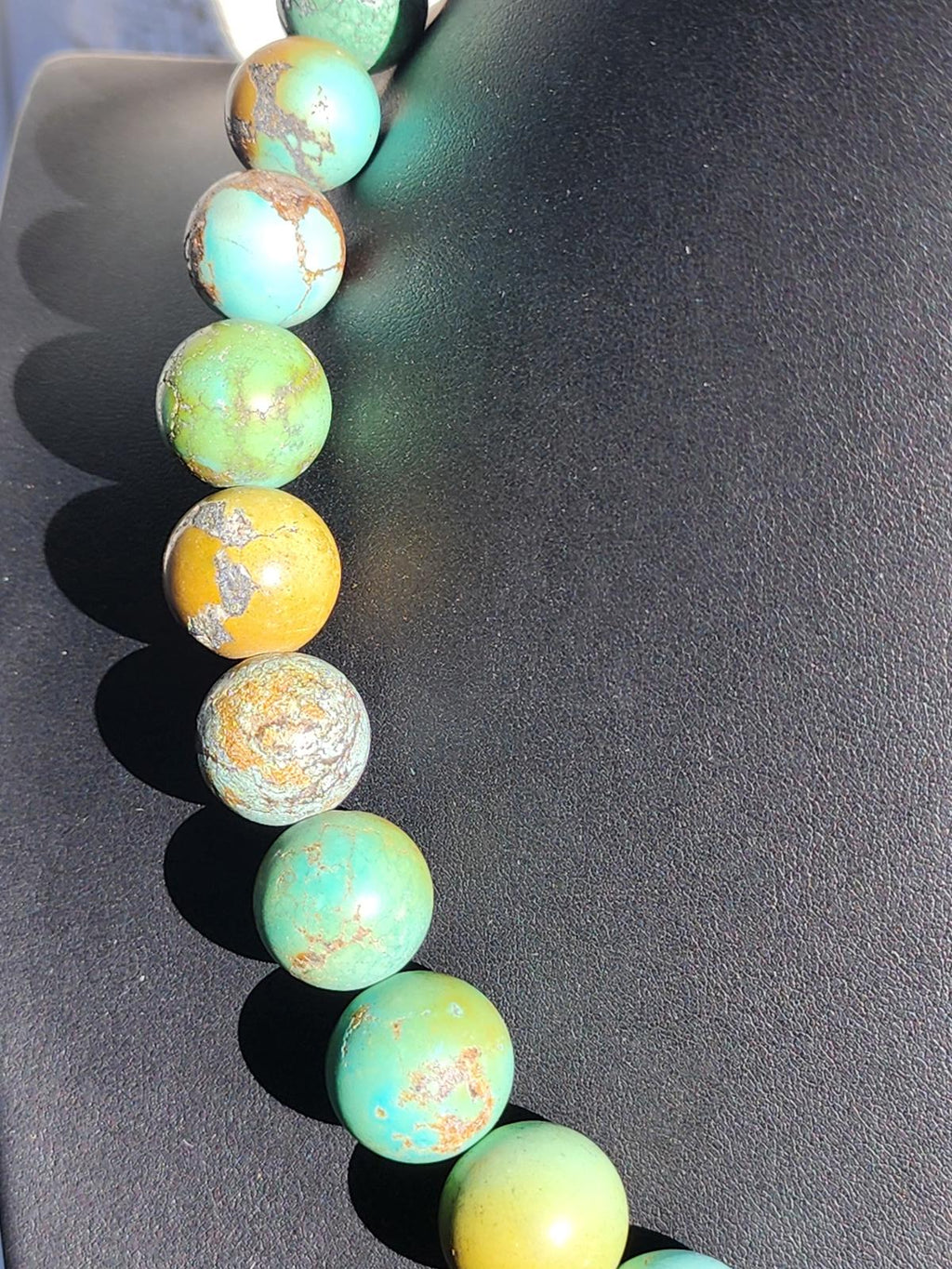 Hubei Turquoise Necklace w Large Blue, Green, Mustard & Silver Beads 170g, 21"