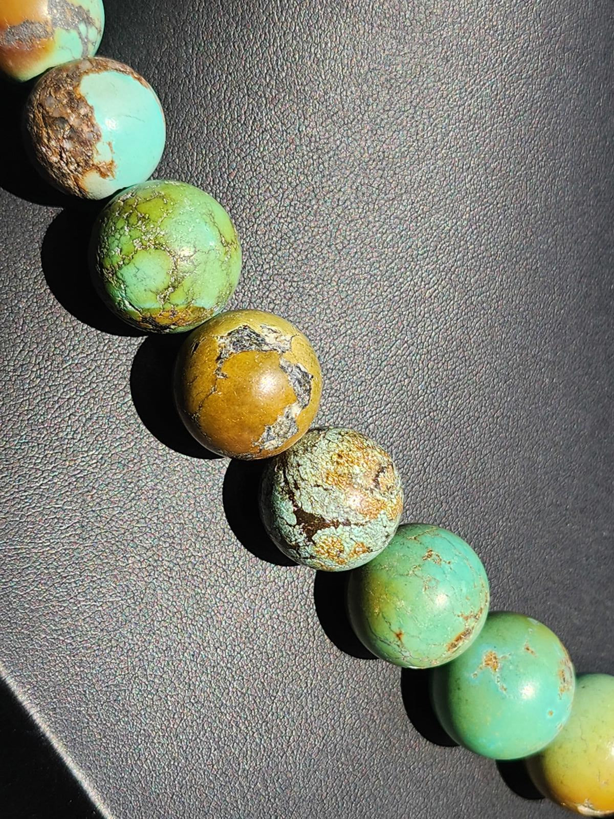 Hubei Turquoise Necklace w Large Blue, Green, Mustard & Silver Beads 170g, 21"