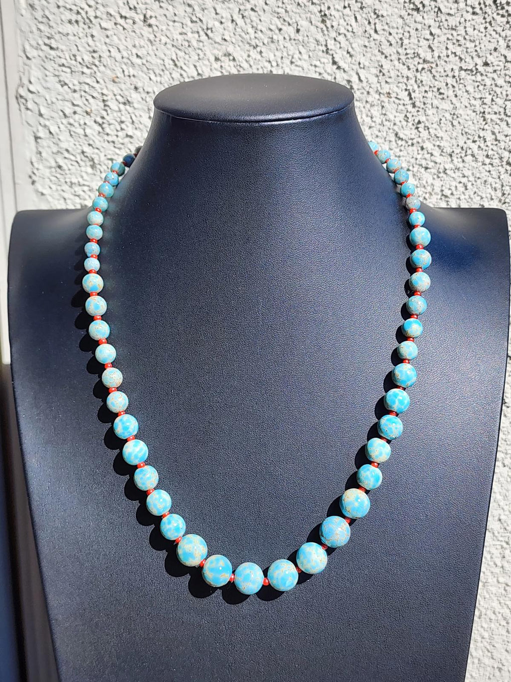 Antique Hubbell Glass Turquoise Bead Necklace | Czech Trade Beads | Coral | Handmade Silver Clasp | Navajo Old Pawn Southwest | Early 1900s