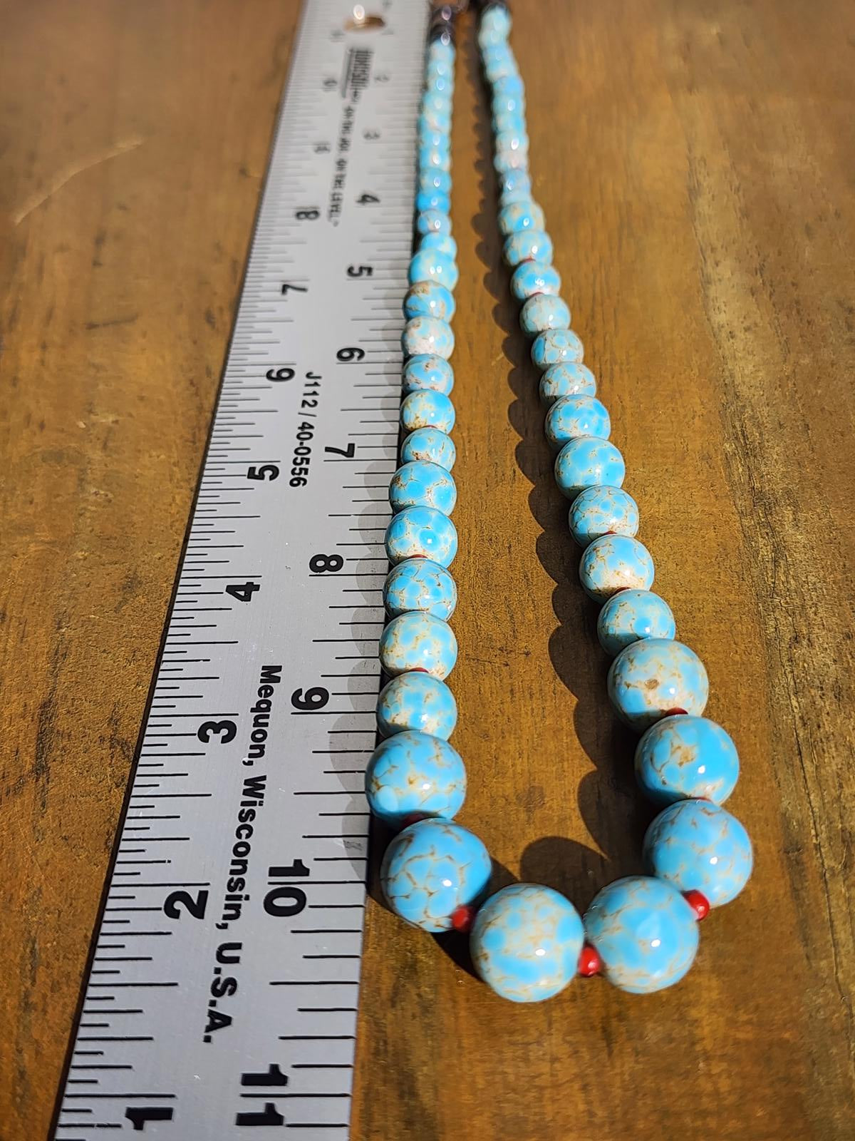 Antique Hubbell Glass Turquoise Bead Necklace | Czech Trade Beads | Coral | Handmade Silver Clasp | Navajo Old Pawn Southwest | Early 1900s
