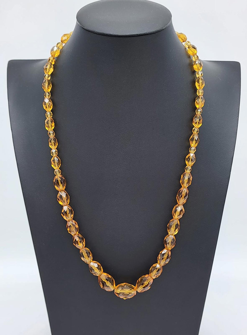 Orange UV Reactive Czech Glass Necklace Cognac Honey Graduated Beads Art Deco