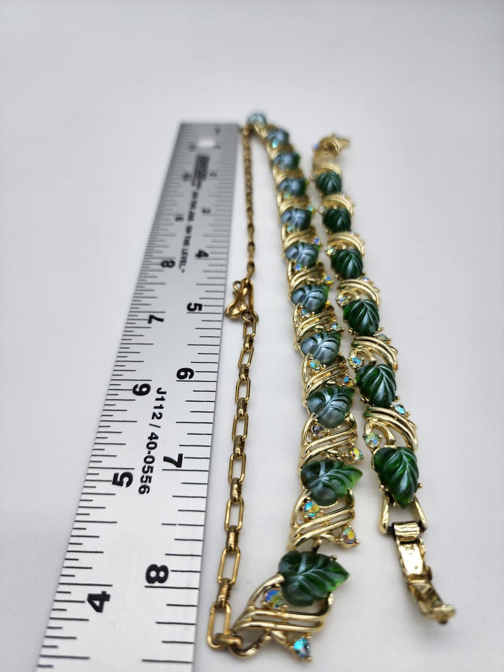 Vintage Signed Star Emerald Green Jelly Leaf Aurora Borealis Parure Set 1960s