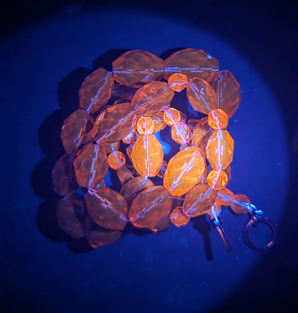 Orange UV Reactive Czech Glass Necklace Cognac Honey Graduated Beads Art Deco