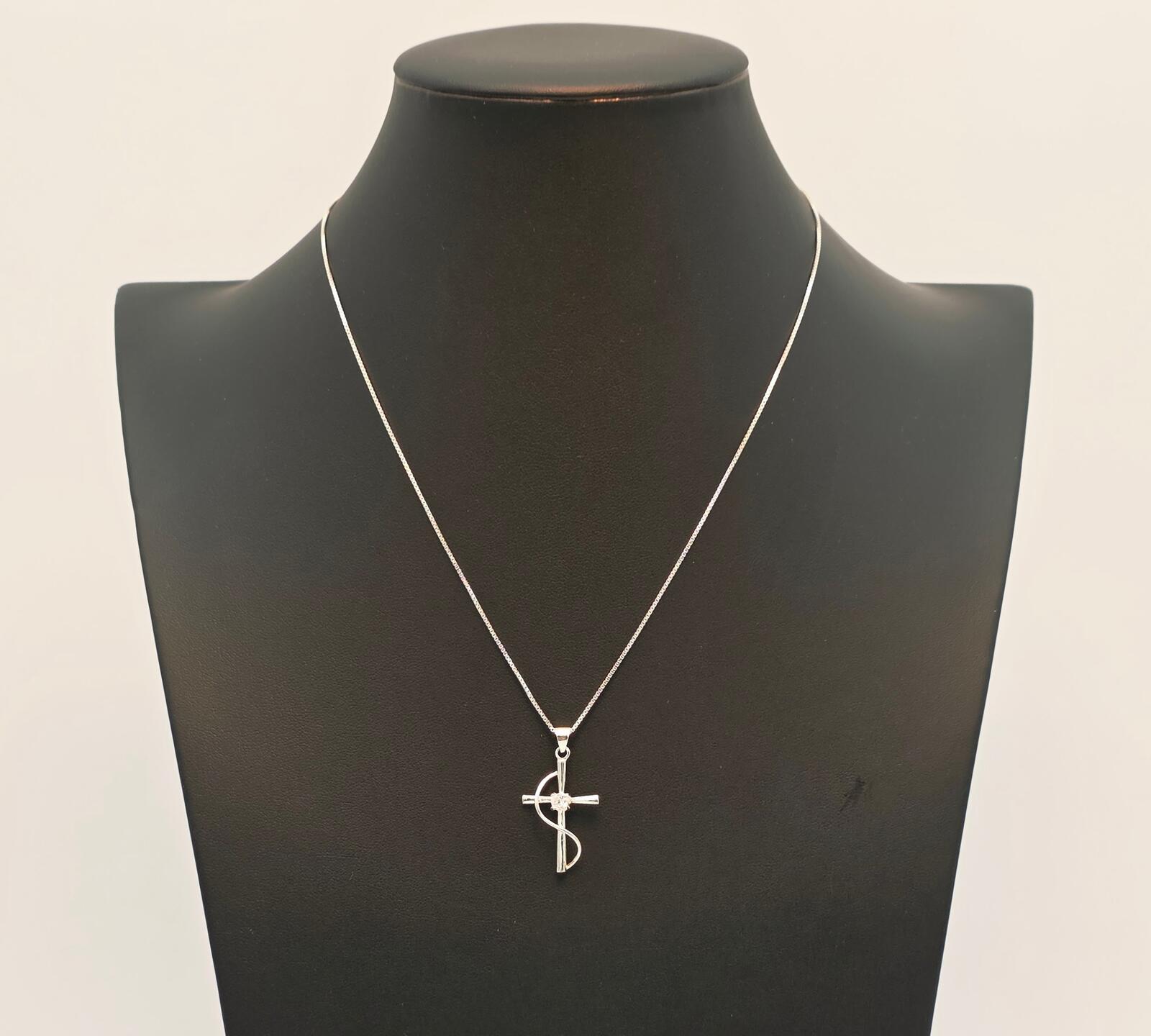 Sterling Silver Cross Necklace Italy 925 CZ Pendant Modern Faith