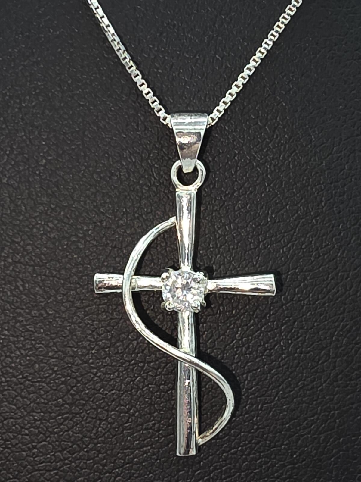 Sterling Silver Cross Necklace Italy 925 CZ Pendant Modern Faith