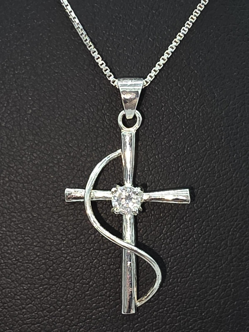 Sterling Silver Cross Necklace Signed 925 Italy Arezzo Chain & HAN925 Thai Pendant CZ Diamond 20.5"