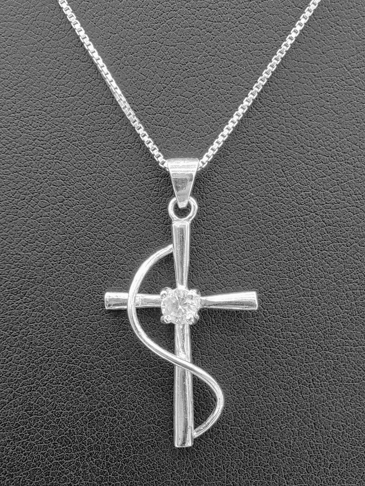 Sterling Silver Cross Necklace Signed 925 Italy Arezzo Chain & HAN925 Thai Pendant CZ Diamond 20.5"