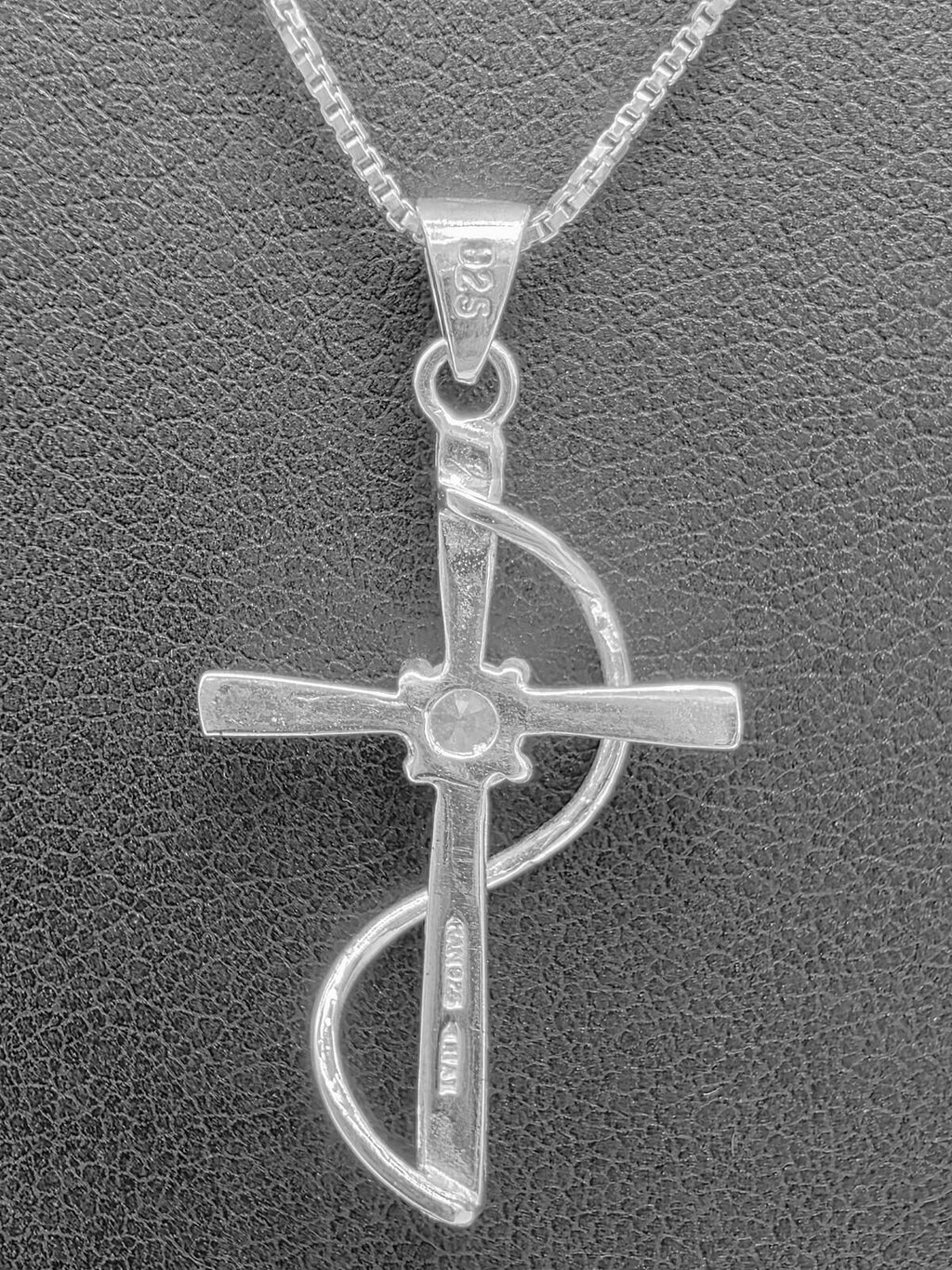 Sterling Silver Cross Necklace Italy 925 CZ Pendant Modern Faith