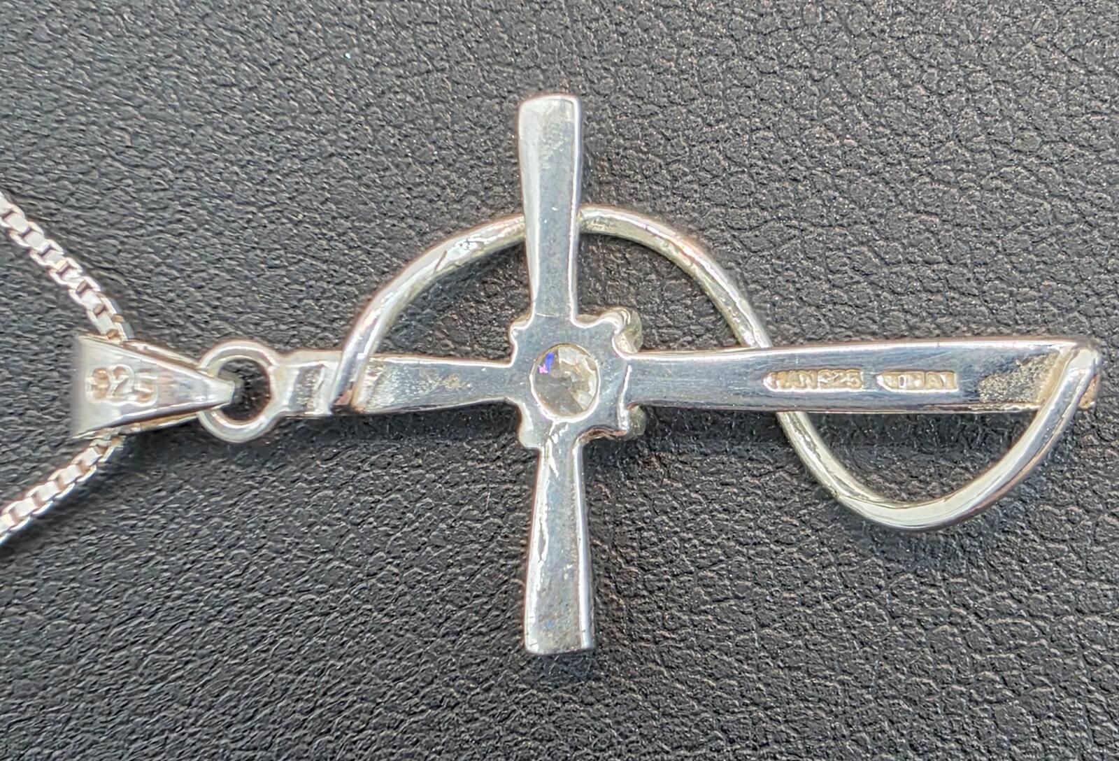 Sterling Silver Cross Necklace Italy 925 CZ Pendant Modern Faith