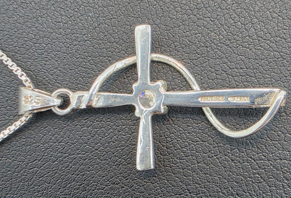 Sterling Silver Cross Necklace Signed 925 Italy Arezzo Chain & HAN925 Thai Pendant CZ Diamond 20.5"