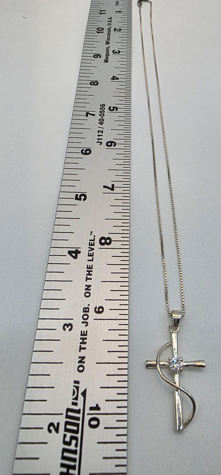 Sterling Silver Cross Necklace Signed 925 Italy Arezzo Chain & HAN925 Thai Pendant CZ Diamond 20.5"