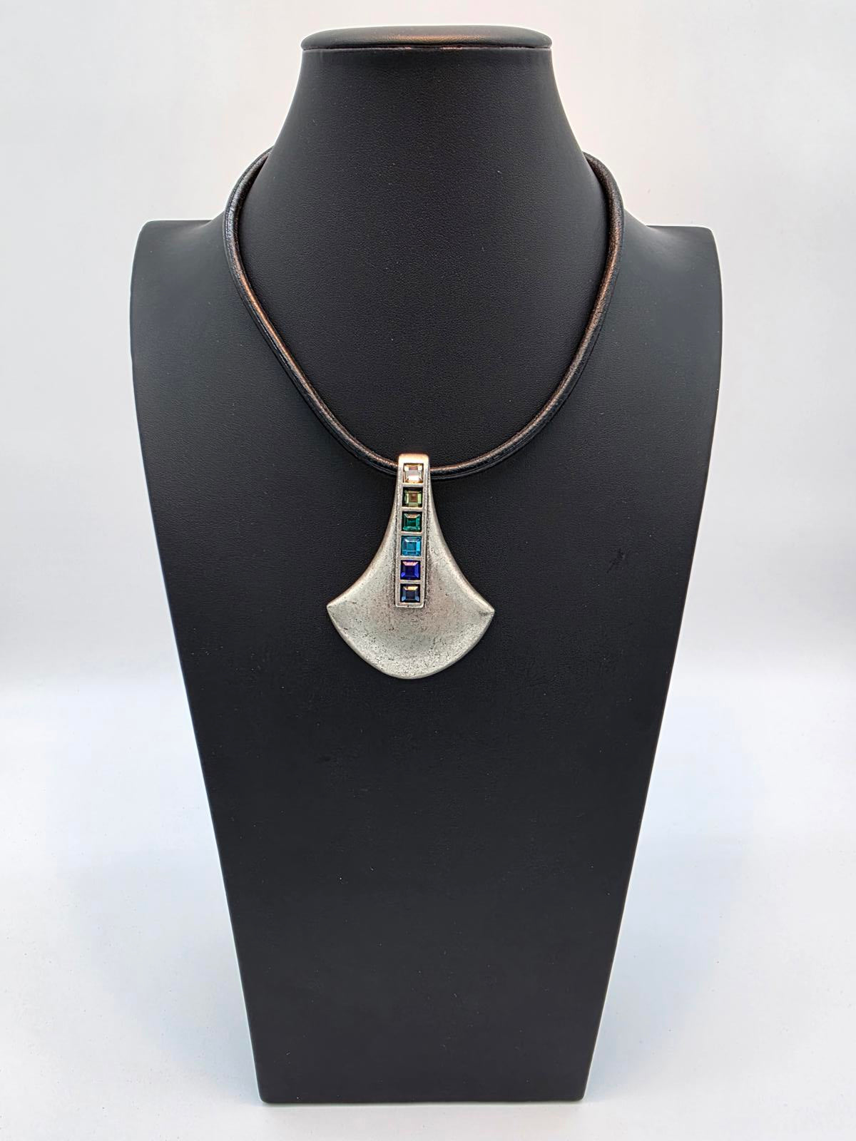 Chico's Y2K Vintage Modernist Geometric Pendant, Glass Gemstones, Original Tag