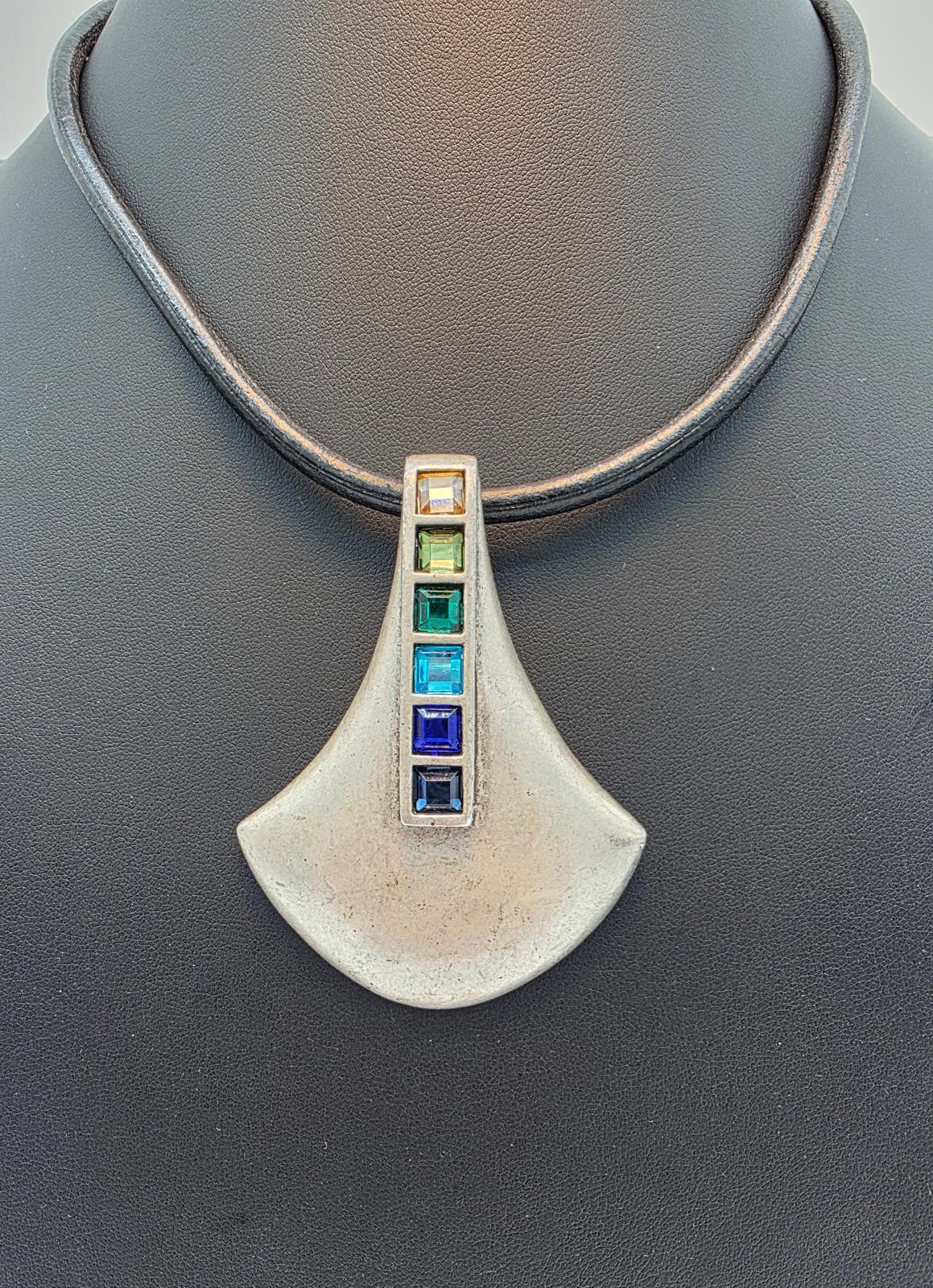 Chico's Y2K Vintage Modernist Geometric Pendant, Glass Gemstones, Original Tag