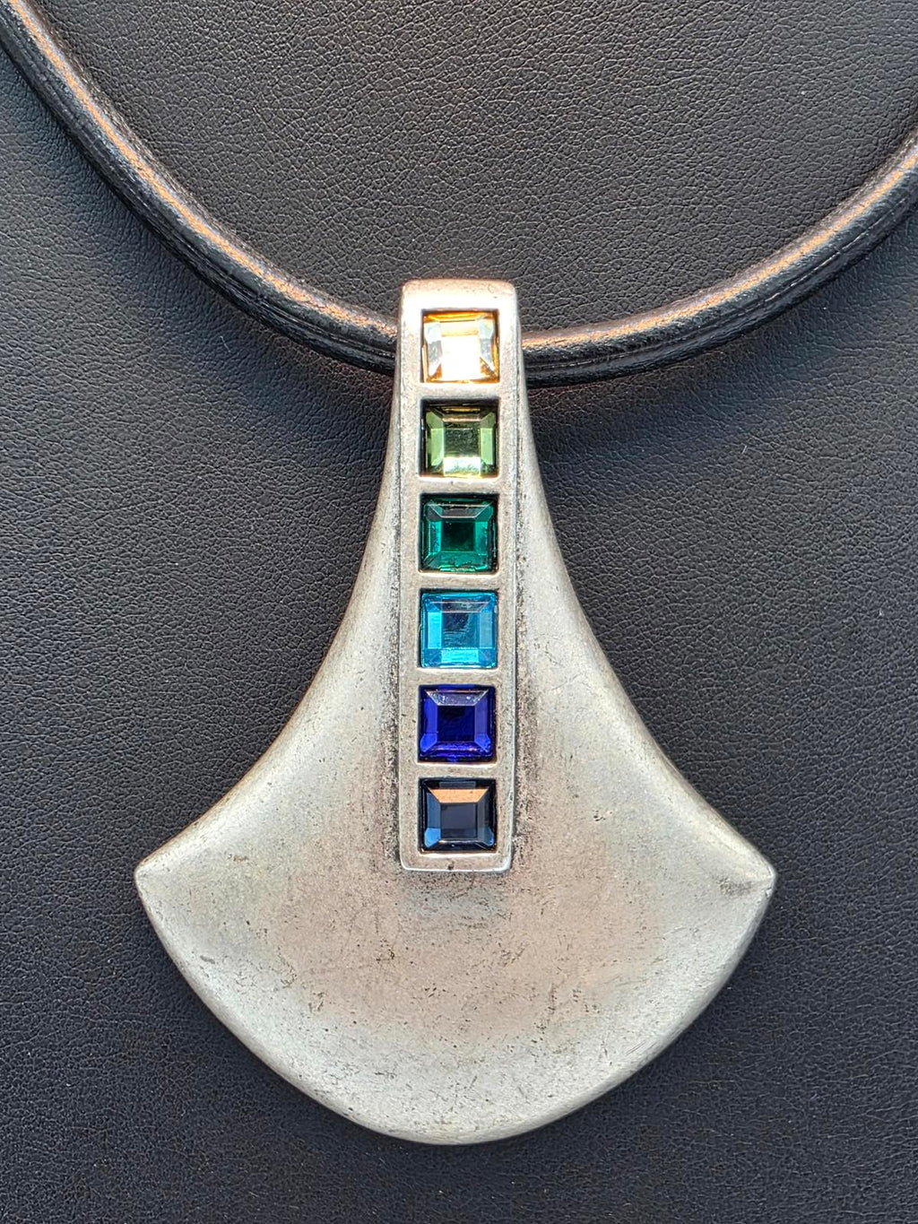 Chico's Y2K Vintage Modernist Geometric Pendant, Glass Gemstones, Original Tag