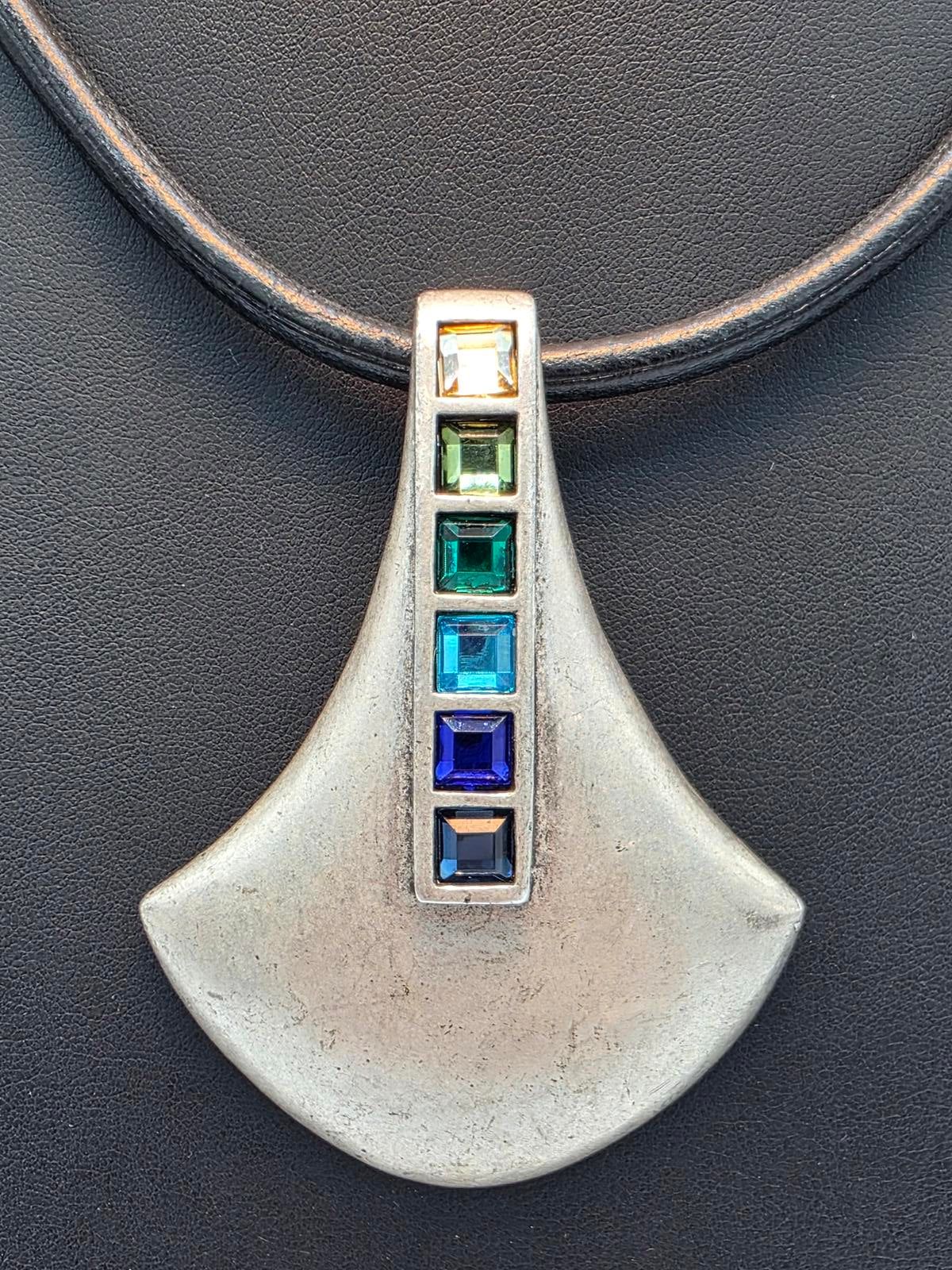 Chico's Y2K Vintage Modernist Geometric Pendant, Glass Gemstones, Original Tag