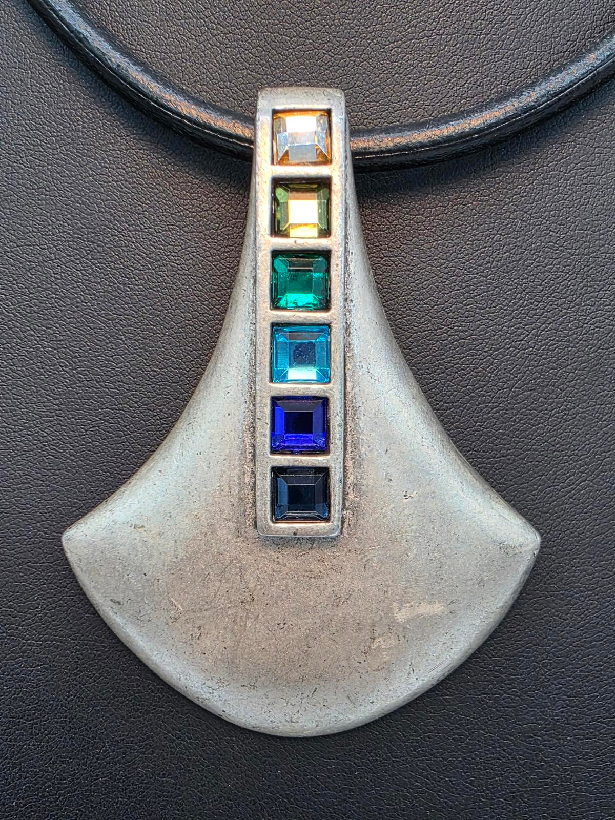 Chico's Y2K Vintage Modernist Geometric Pendant, Glass Gemstones, Original Tag
