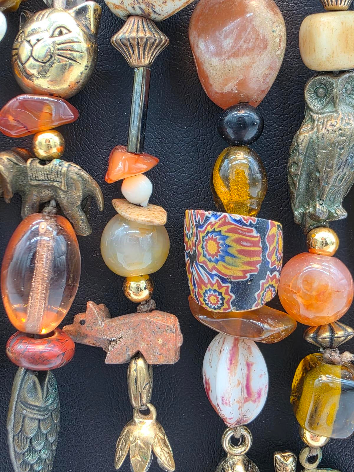 Millefiori Trade Beads Gemstones Hand Carved Animal & Carnelian Pendant Necklace