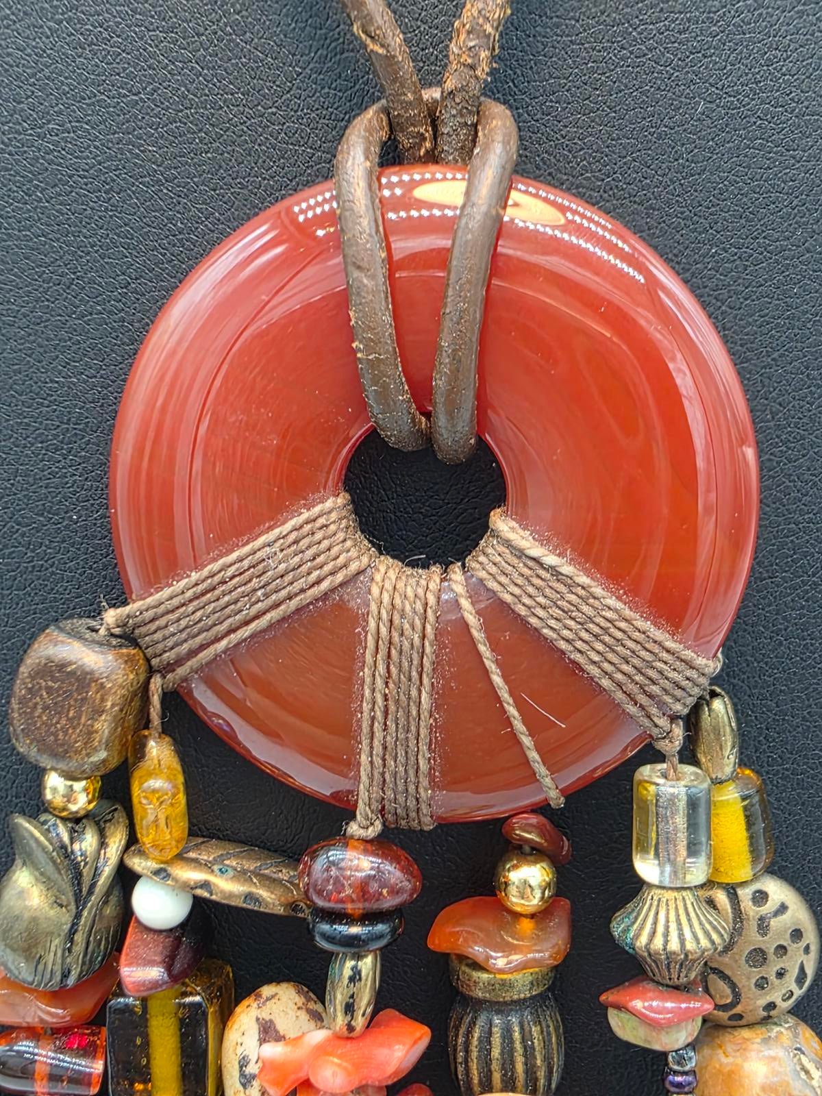Millefiori Trade Beads Gemstones Hand Carved Animal & Carnelian Pendant Necklace