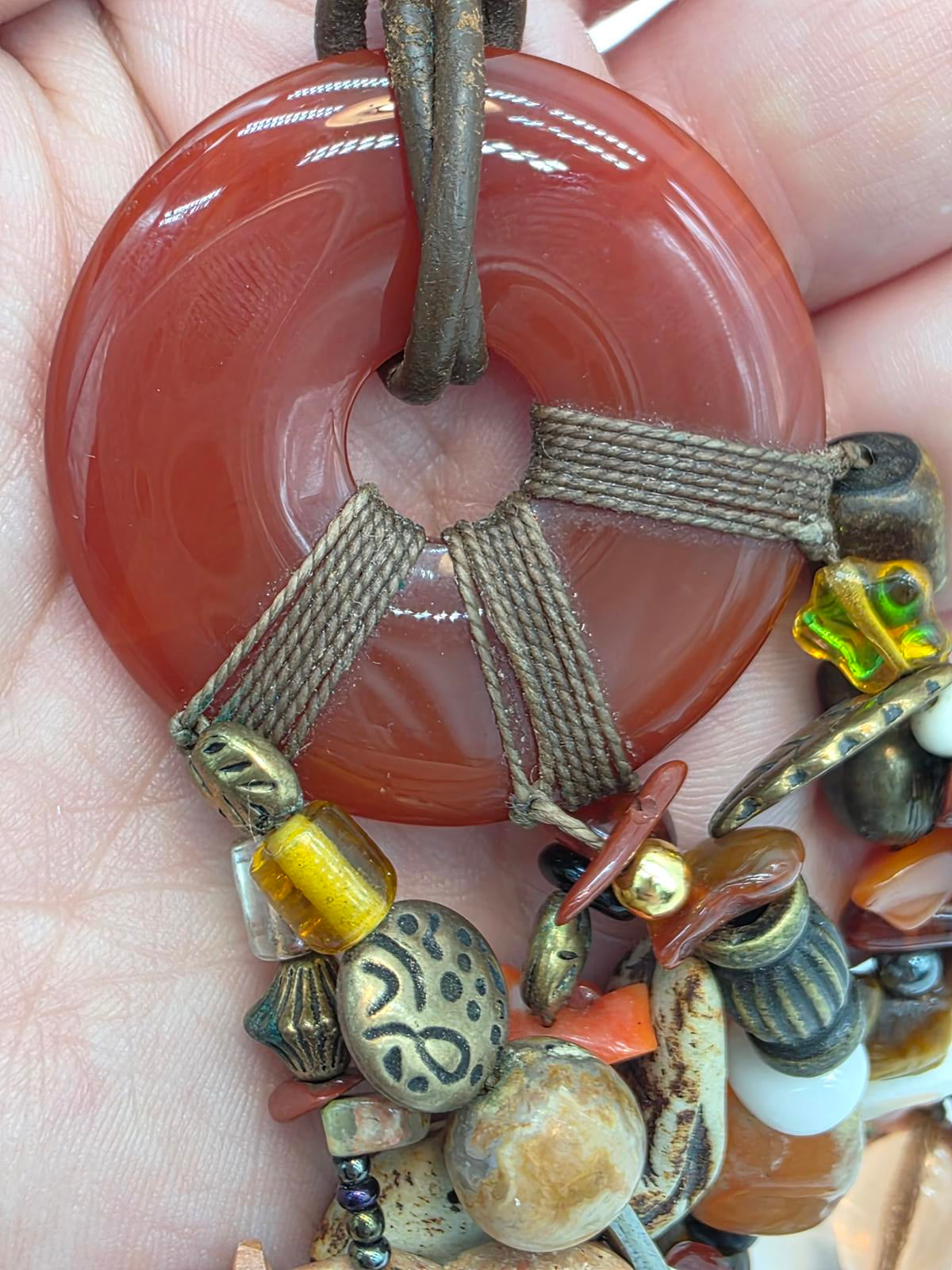 Millefiori Trade Beads Gemstones Hand Carved Animal & Carnelian Pendant Necklace