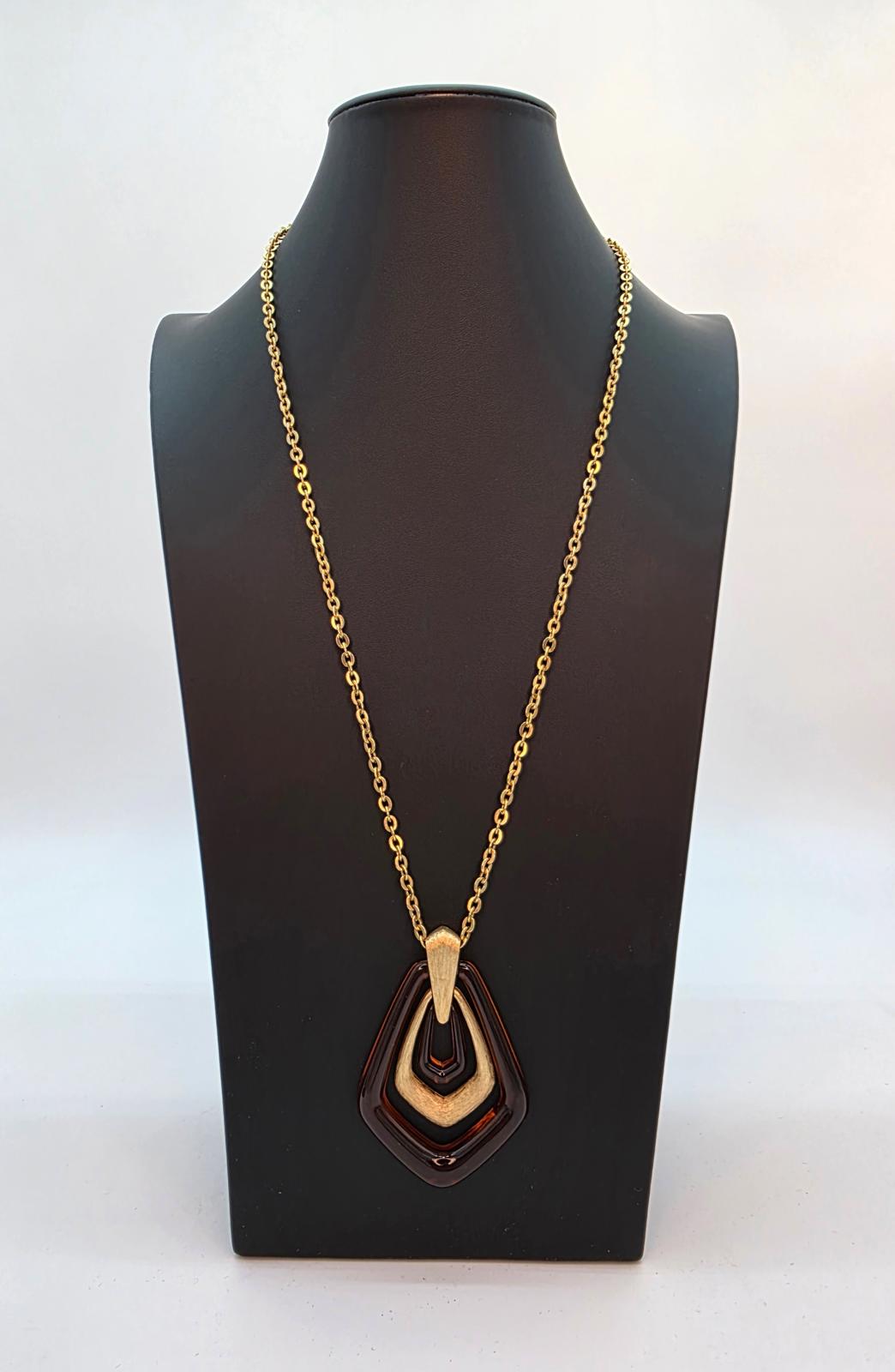 Vintage Avon Tortoiseshell Lucite Necklace Gold Tone Geometric Pendants & Chain