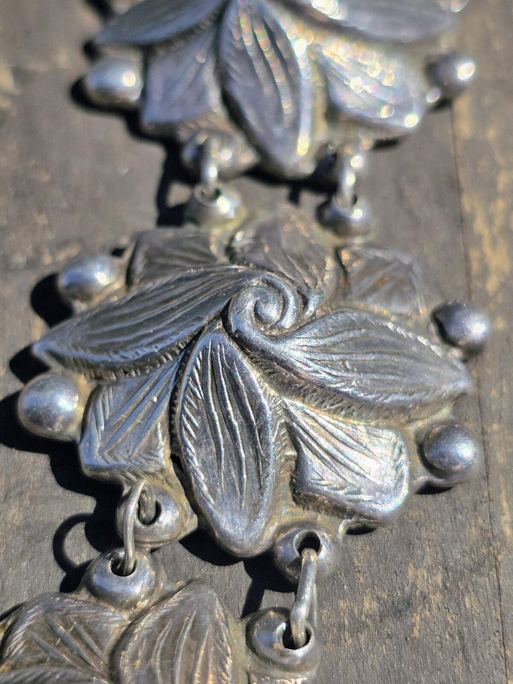 Rare Vintage Los Castillo Taxco Sterling Silver Leaf Bracelet 1940s 60g #662