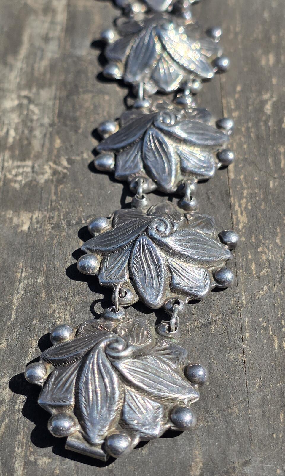 Rare Vintage Los Castillo Taxco Sterling Silver Leaf Bracelet 1940s 60g #662