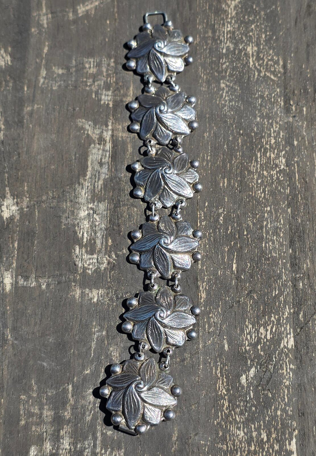 Rare Vintage Los Castillo Taxco Sterling Silver Leaf Bracelet 1940s 60g #662