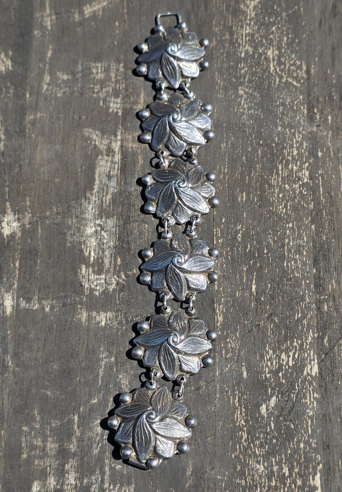 Rare Vintage Los Castillo Taxco Sterling Silver Leaf Bracelet 1940s 60g #662