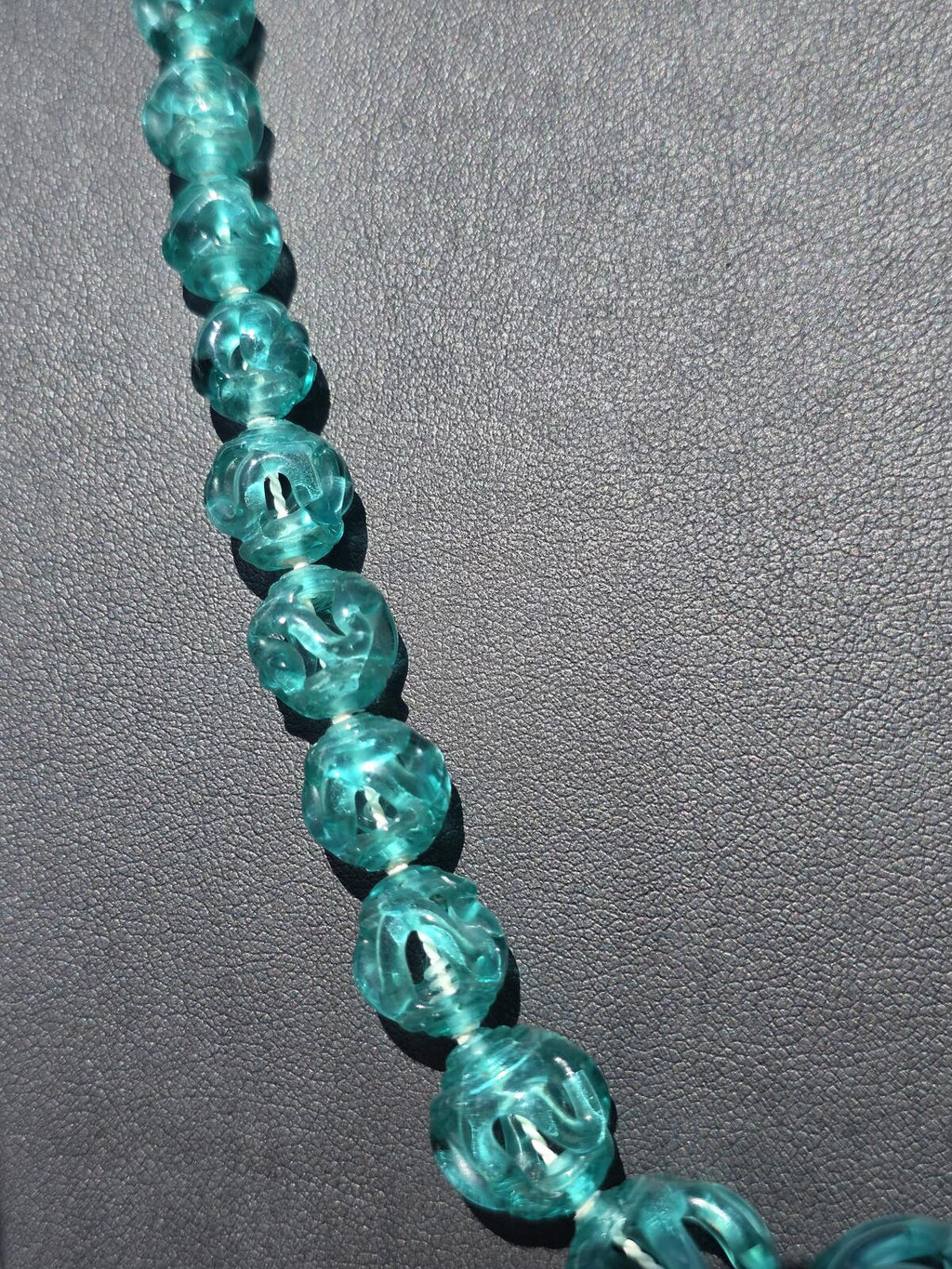 Rare Vintage Czech Bohemian Aquamarine Blue Art Glass Necklace 14K Gold Filled