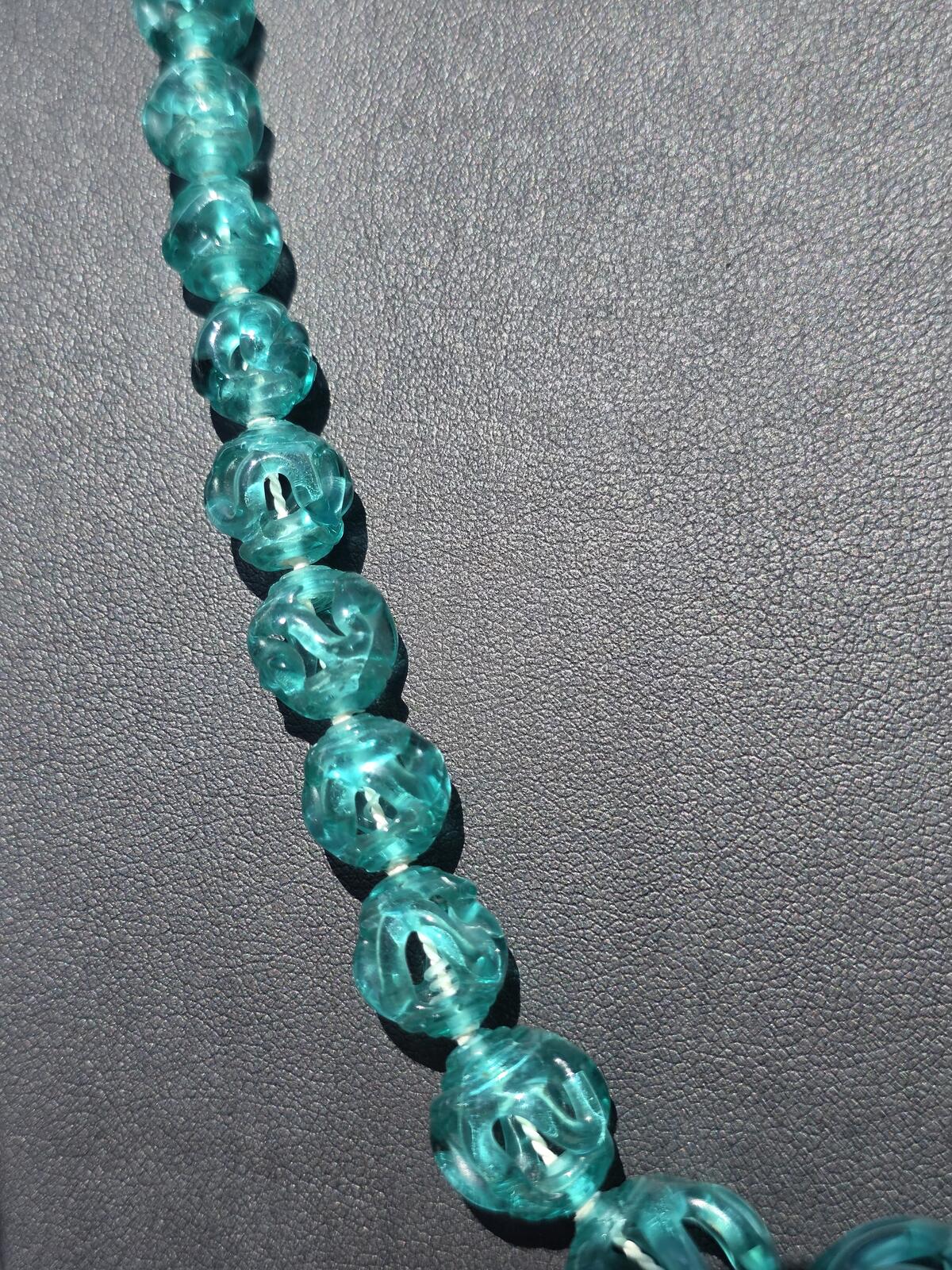 Rare Vintage Czech Bohemian Aquamarine Blue Art Glass Necklace 14K Gold Filled