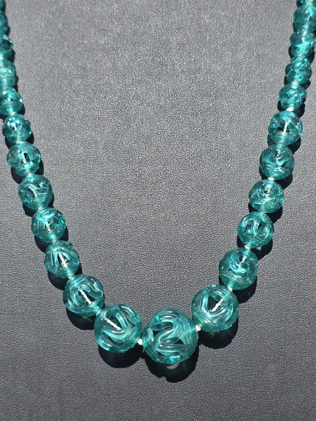 Rare Vintage Czech Bohemian Aquamarine Blue Art Glass Necklace 14K Gold Filled