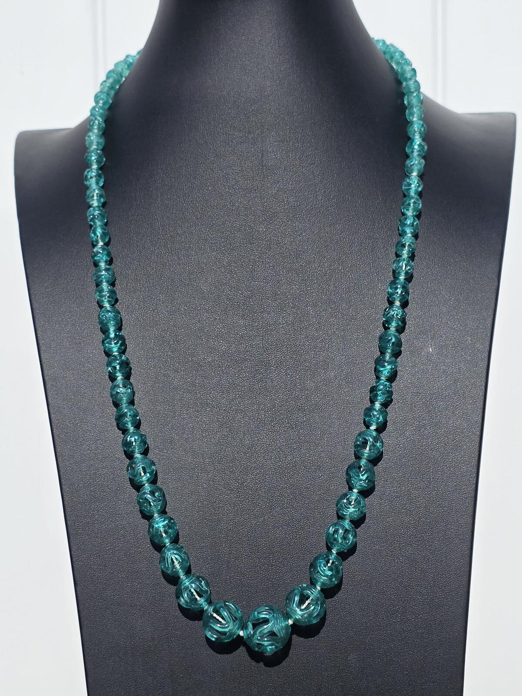 Rare Vintage Czech Bohemian Aquamarine Blue Art Glass Necklace 14K Gold Filled