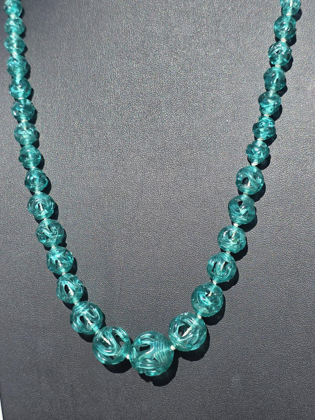 Rare Vintage Czech Bohemian Aquamarine Blue Art Glass Necklace 14K Gold Filled