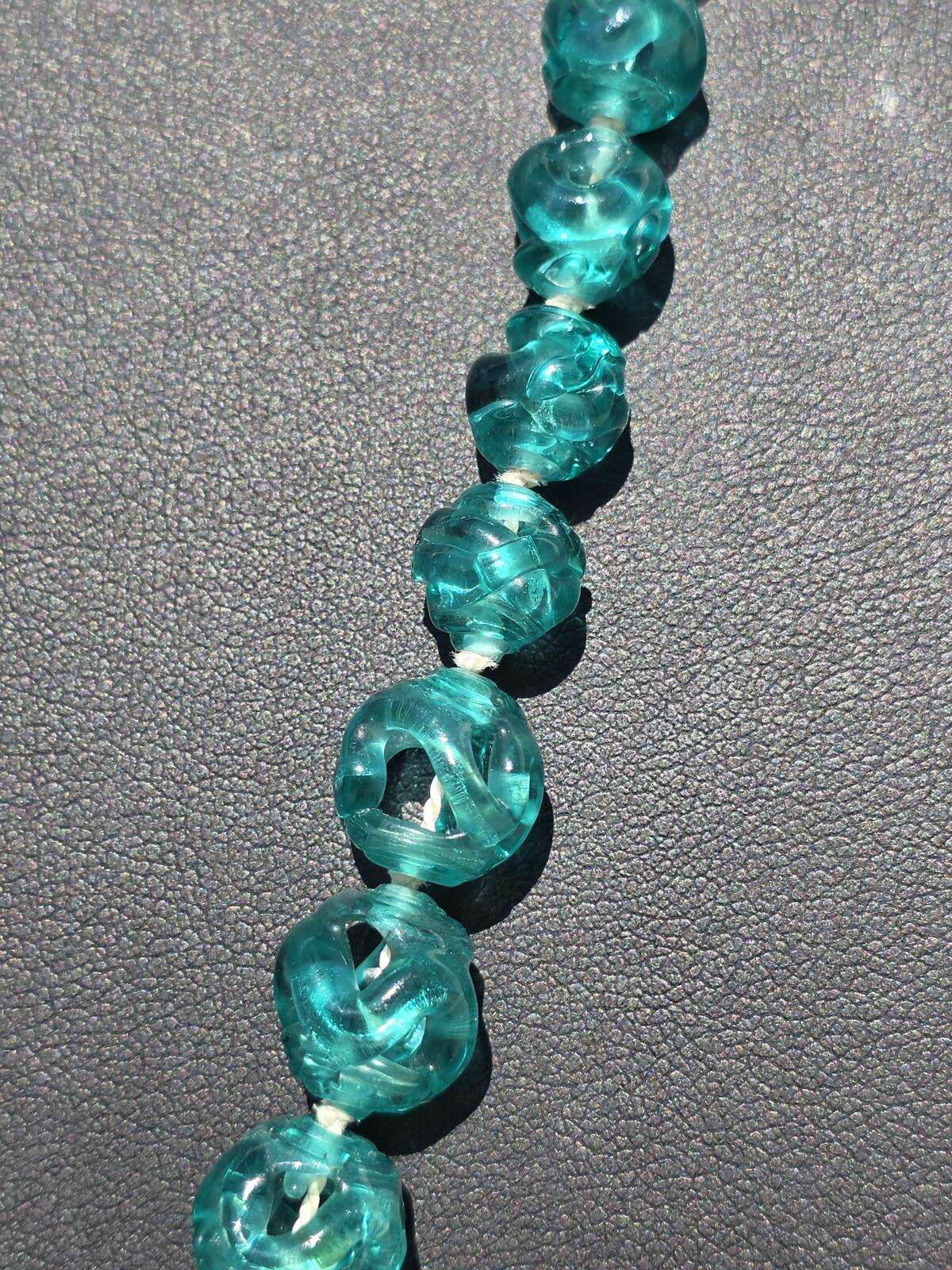Rare Vintage Czech Bohemian Aquamarine Blue Art Glass Necklace 14K Gold Filled