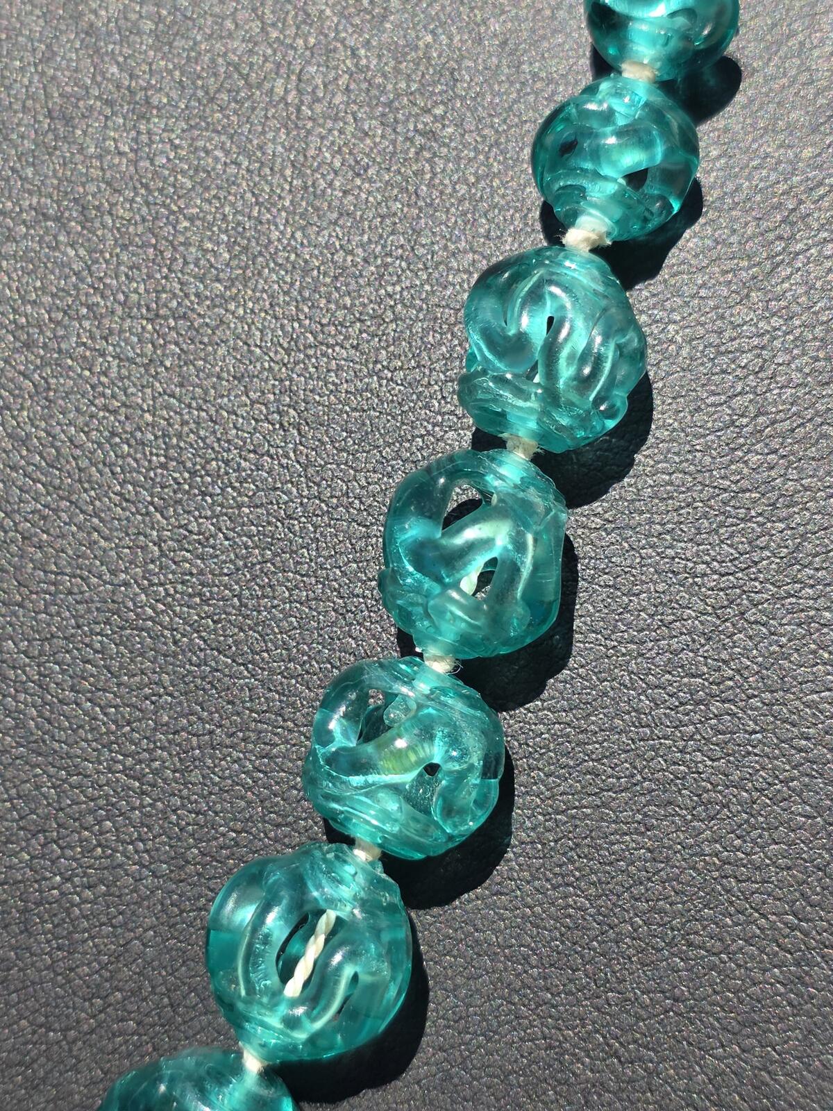Rare Vintage Czech Bohemian Aquamarine Blue Art Glass Necklace 14K Gold Filled
