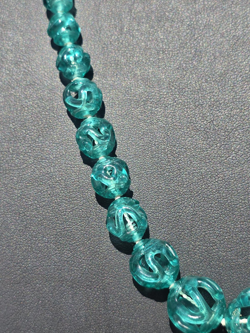 Rare Vintage Czech Bohemian Aquamarine Blue Art Glass Necklace 14K Gold Filled